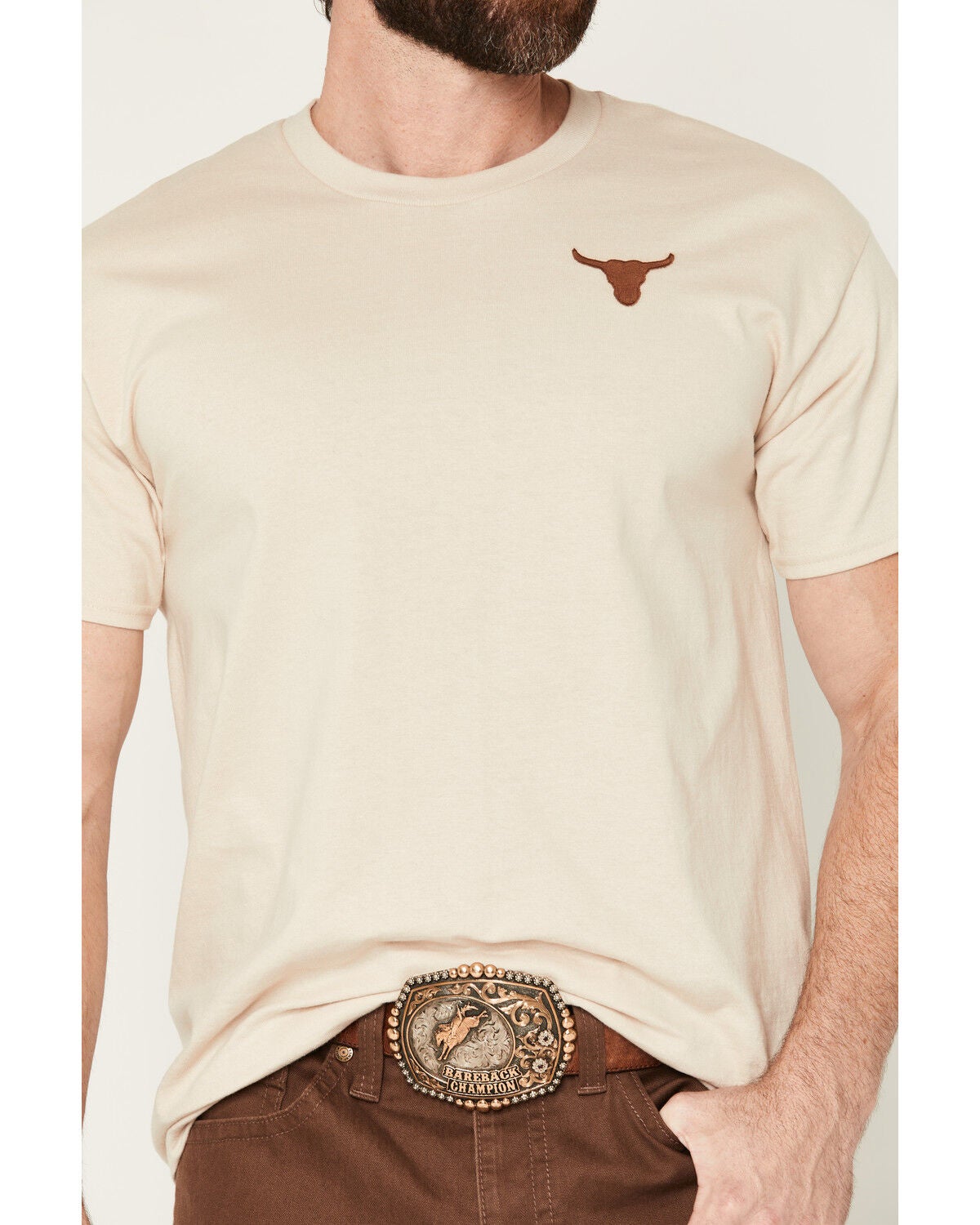 Image #3 - Cody James Men's Bull Skull Embroidered Short Sleeve Graphic T-Shirt, Tan, hi-res