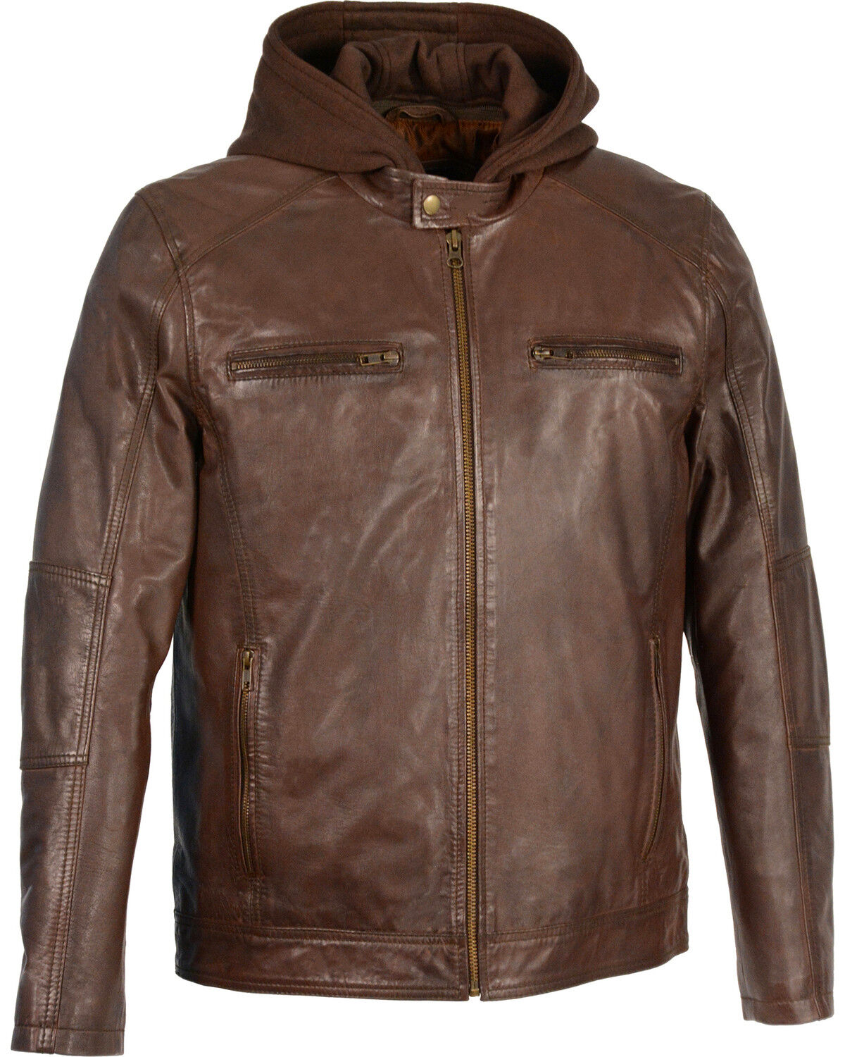 Image #1 - Milwaukee Leather Men's Snap Collar Leather Moto Jacket with Removable Hood, Brown, hi-res
