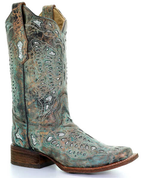 Image #1 - Corral Women's Metallic Bronze Glitter Butterfly Western Boots - Square Toe, Bronze, hi-res
