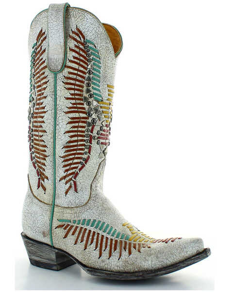 Image #1 - Old Gringo Women's Harper Hand Woven Western Boots - Snip Toe , White, hi-res