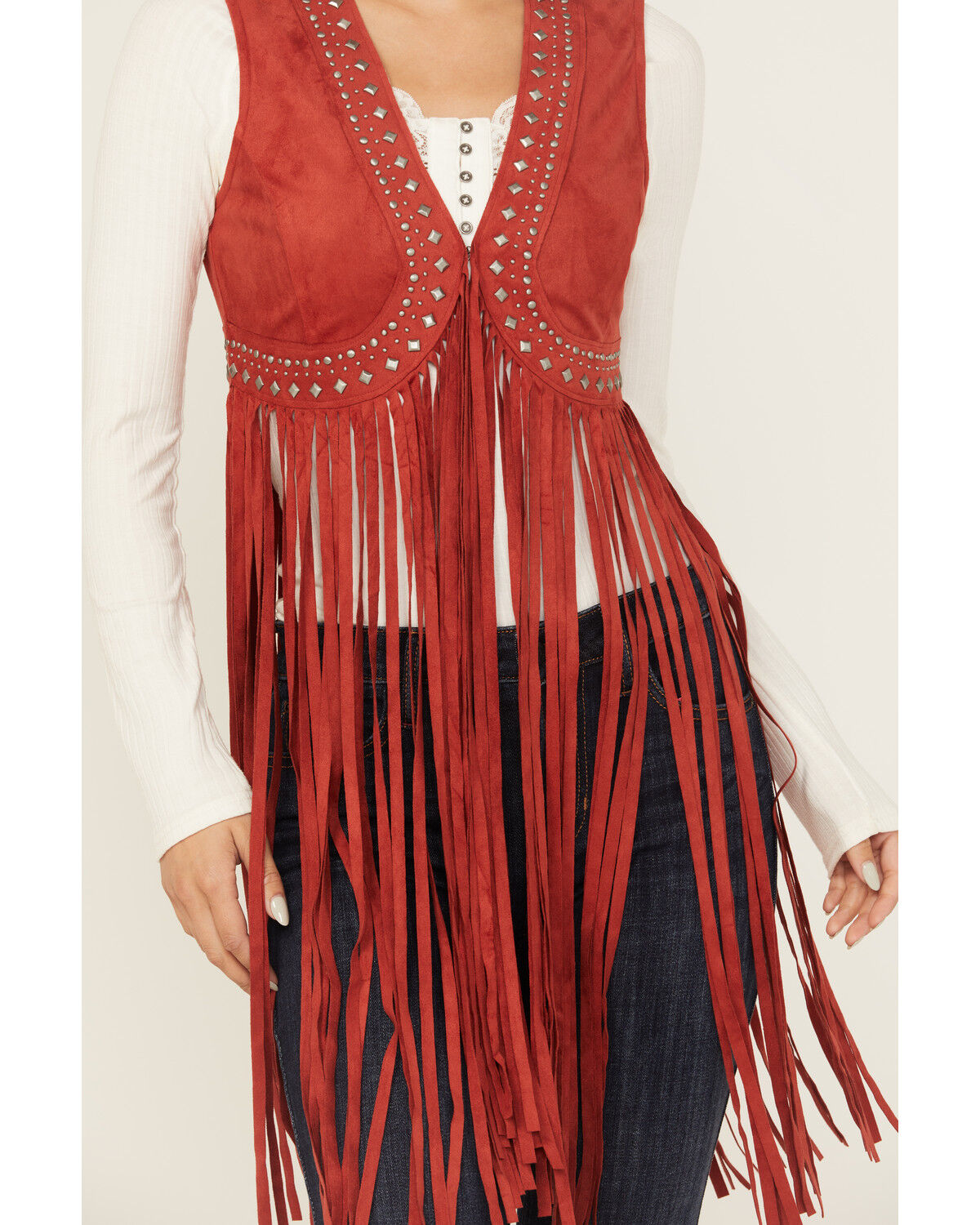 Image #3 - Idyllwind Women's Walnut Studded Faux Suede Fringe Vest, Chilli, hi-res