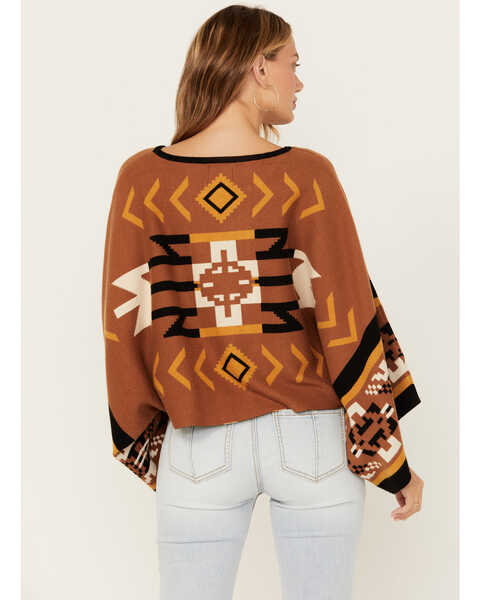Image #4 - Cotton & Rye Women's Southwestern Print Poncho Sweater, Brown, hi-res