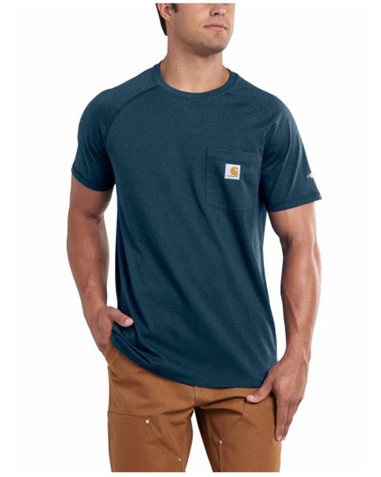 Carhartt Men's Blue Force Cotton Delmont Short Sleeve Work T-Shirt - Big & Tall, Blue, hi-res