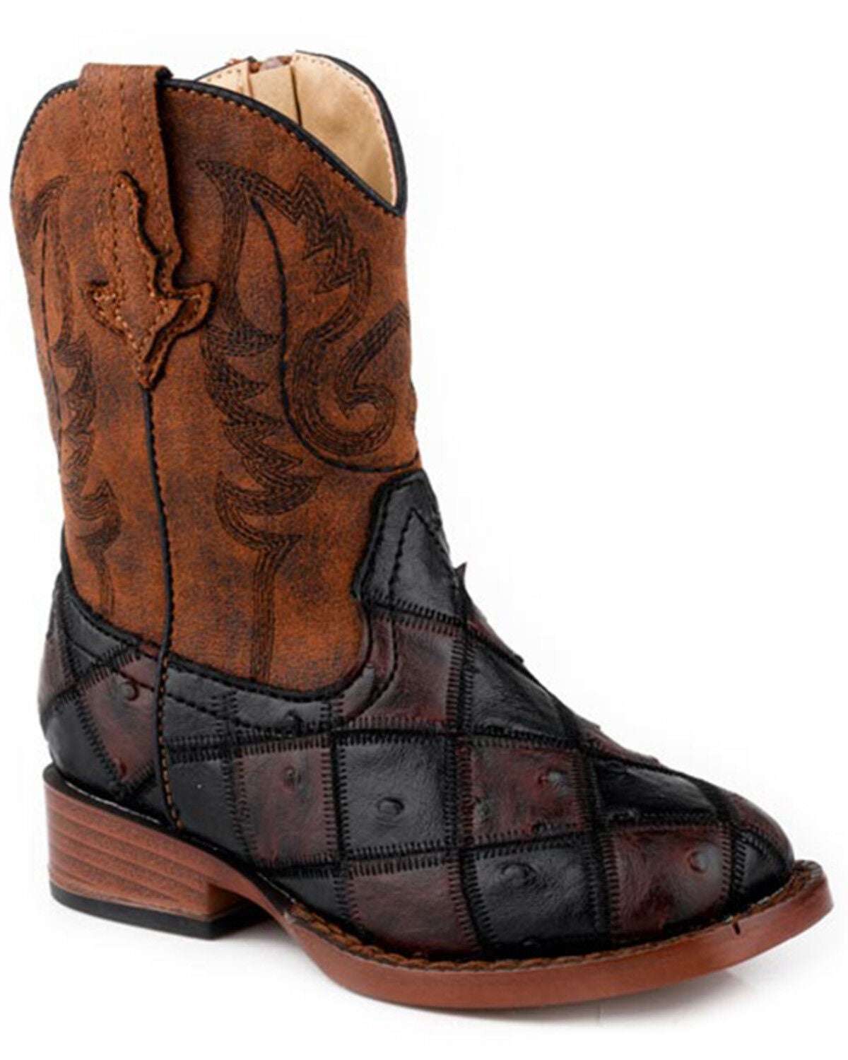 Roper Toddler Boys' Bird Blocks Western Boots - Broad Square Toe, Brown, hi-res