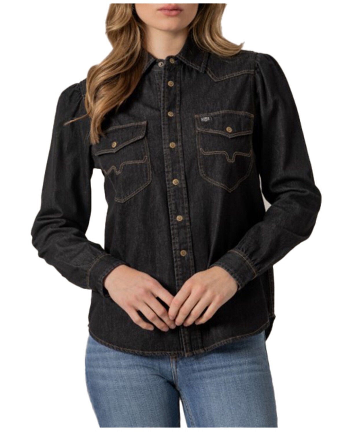 Image #1 - Kimes Ranch Women's Jane Long Sleeve Snap Western Shirt, Black, hi-res
