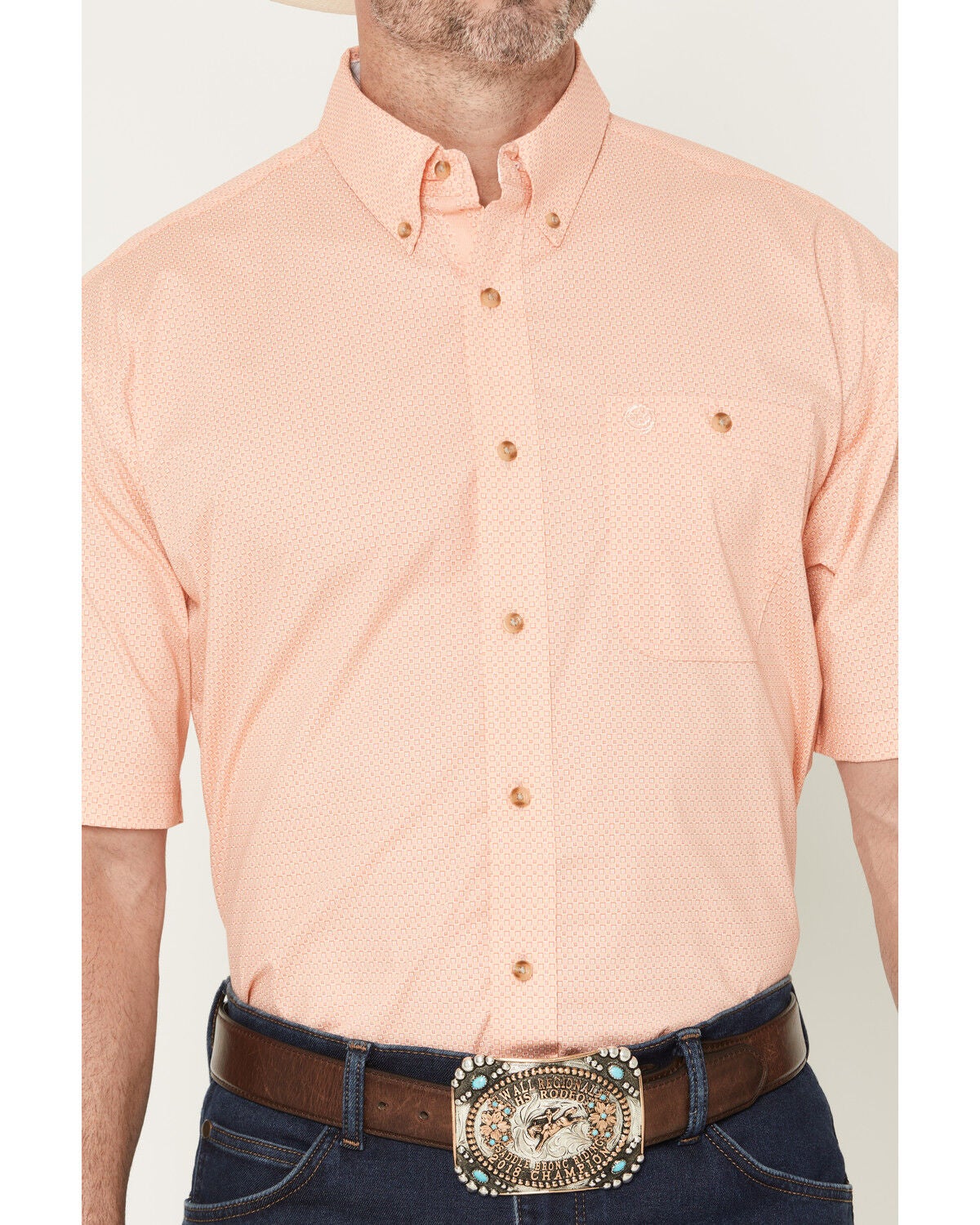 Image #3 - George Strait by Wrangler Men's Geo Print Short Sleeve Button-Down Stretch Western Shirt - Big, Orange, hi-res