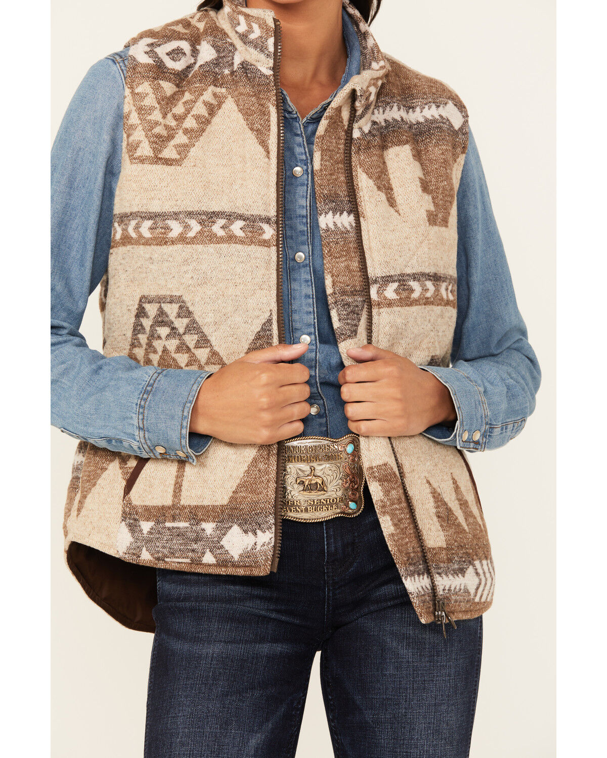 Image #3 - Outback Trading Co Women's Boot Barn Exclusive Southwestern Print Tennessee Vest, Brown, hi-res