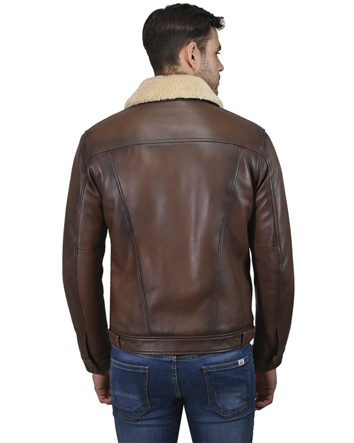 Image #5 - Wrangler Men's Vintage Sherpa Lined Leather Jacket, Tan, hi-res