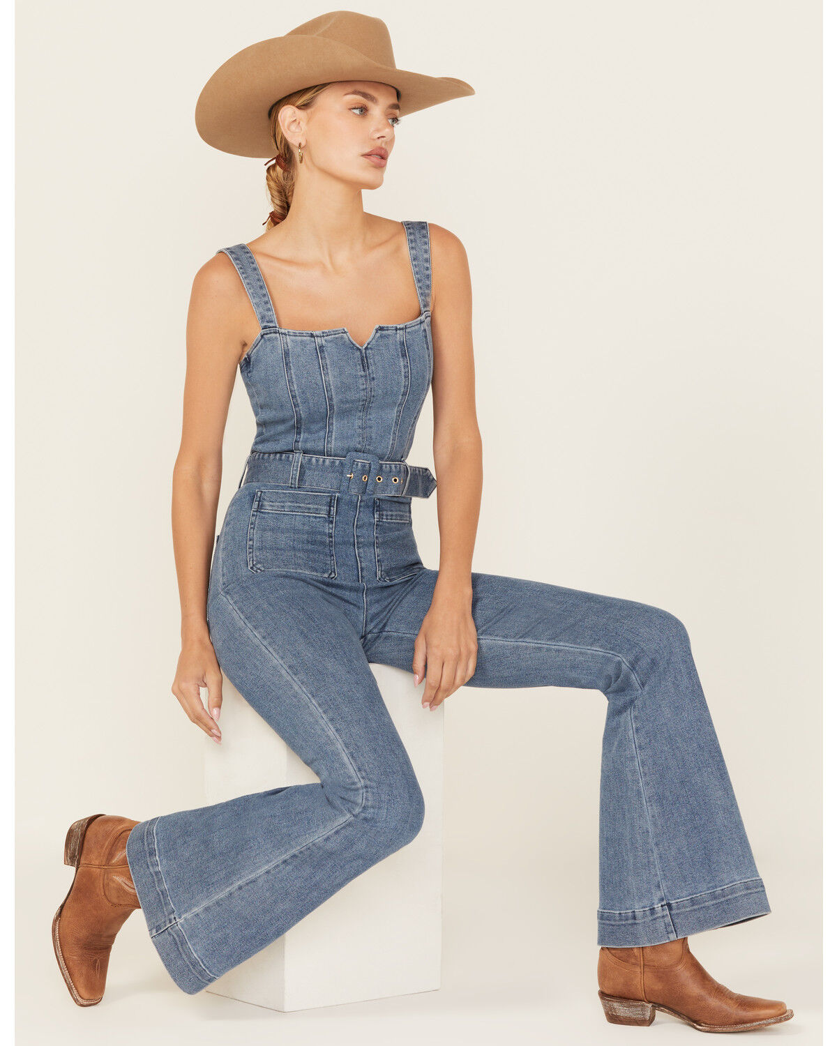 Image #1 - Show Me Your Mumu Women's Denim Jumpsuit, Blue, hi-res