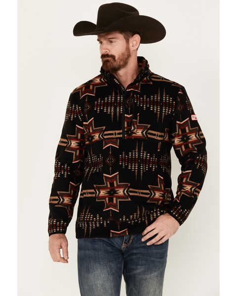 Powder River Outfitters by Panhandle Men's Pro Southwestern Print 1/4 Zip Performance Pullover, Black, hi-res