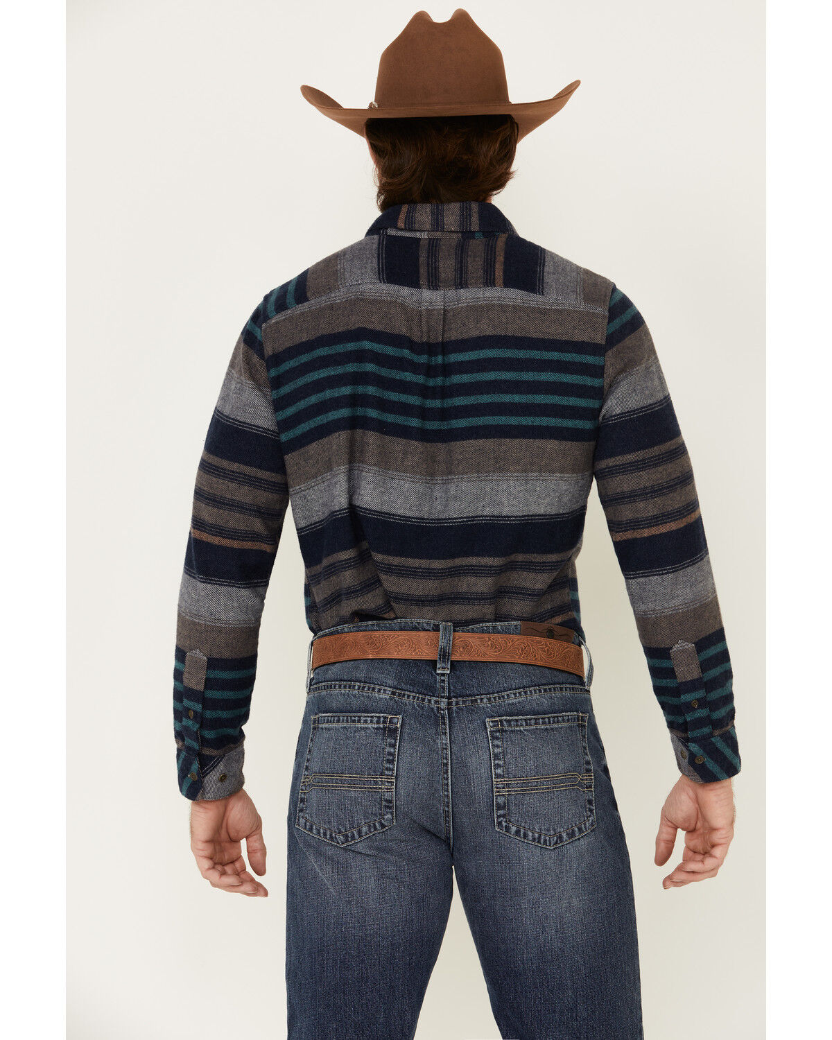 Image #4 - United By Blue Men's Brownstone Responsible Striped Long Sleeve Western Flannel Shirt, Navy, hi-res