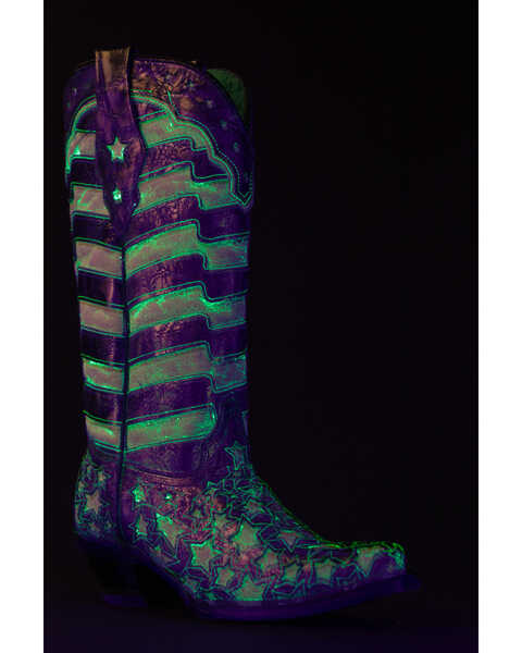 Image #2 - Corral Women's Stars and Stripes Blacklight Western Boots - Snip Toe, Black, hi-res