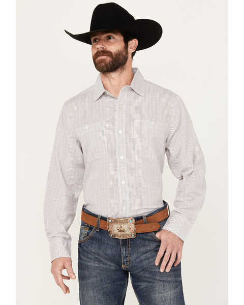 Resistol Men's Baker Plaid Print Long Sleeve Button Down Western Shirt, Brown/blue, hi-res