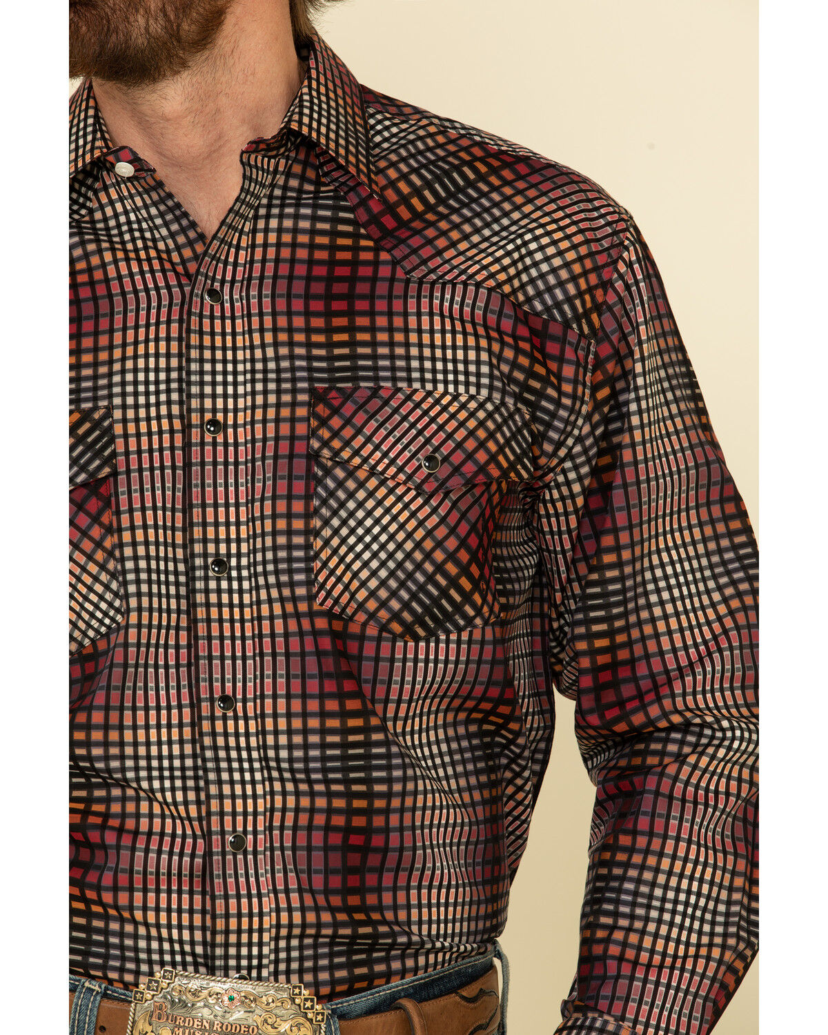 Image #4 - Resistol Men's Multi Chestnut Check Plaid Long Sleeve Western Shirt, Multi, hi-res