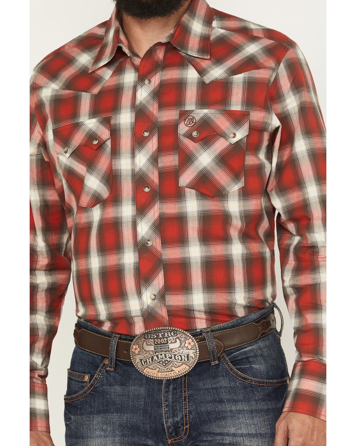 Image #3 - Wrangler Retro Men's Plaid Print Long Sleeve Snap Western Shirt, Red, hi-res