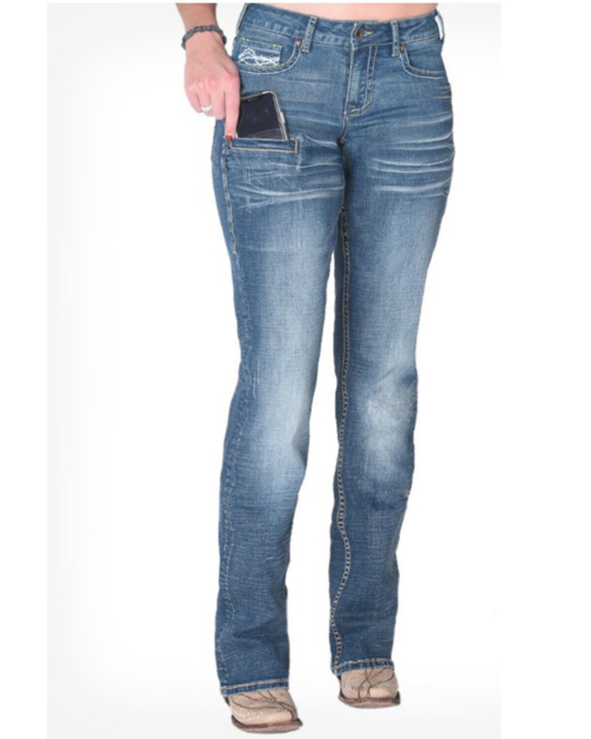 Image #1 - Cowgirl Tuff Women's DFMI Sport Bootcut Jeans, Blue, hi-res