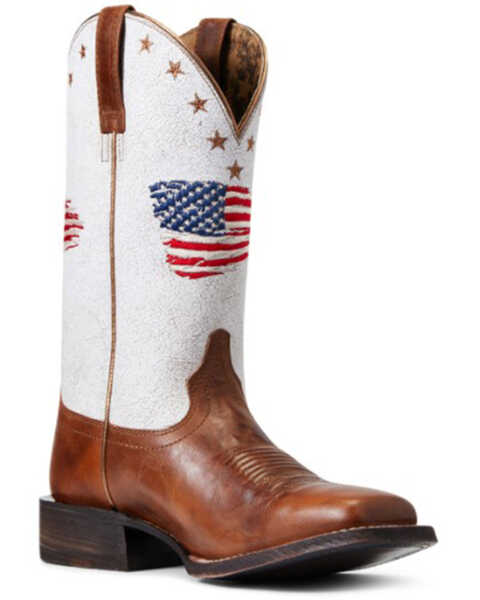 Ariat Women’s Patriot Crackled American Flag Western Performance Boots – Broad Square Toe, Brown, hi-res