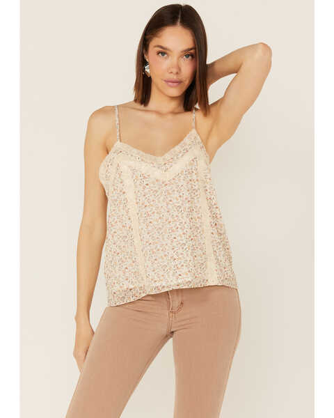 Miss Me Women's Ditsy Floral Lace Cami Top, Cream, hi-res