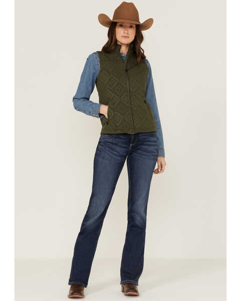 Image #3 - RANK 45® Women's Southwestern Print Softshell Riding Vest, Olive, hi-res