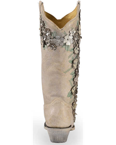 Image #8 - Corral Women's Floral Overlay Embroidered Stud and Crystals Western Boots - Snip Toe, White, hi-res