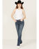 Image #3 - Grace In LA Women's Medium Wash Paisley Cross Pocket Bootcut Stretch Denim Jeans , Medium Wash, hi-res