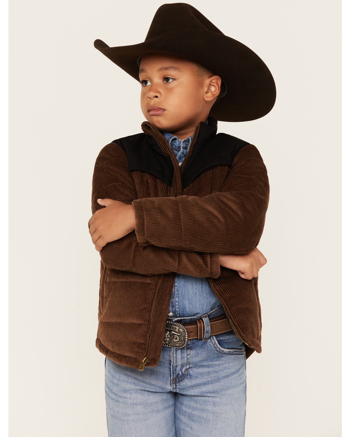 Image #1 - Cody James Boys' Corduroy Puffer Jacket, Brown, hi-res