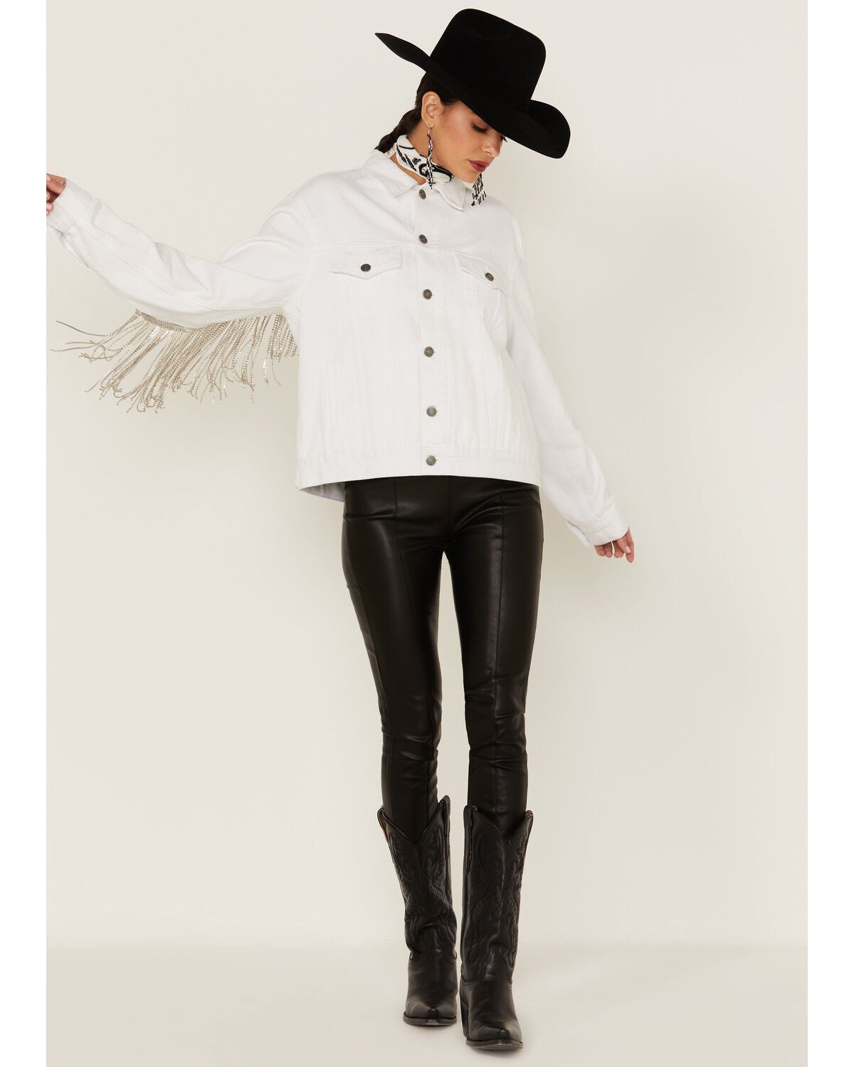 Women's White Denim Jacket With Silver 