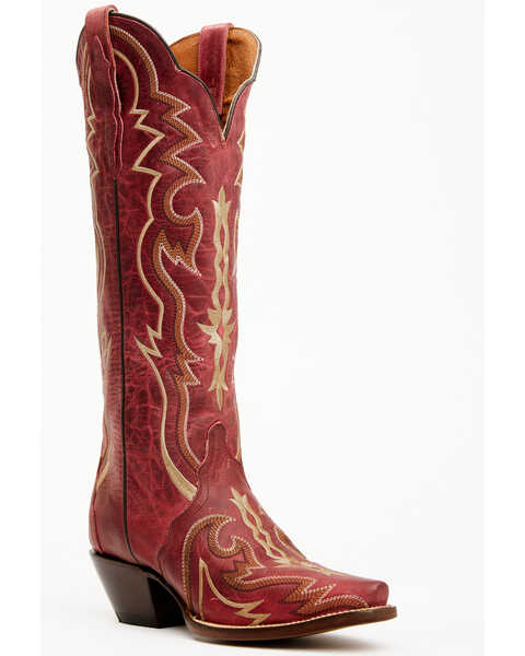 Image #1 - Dan Post Women's 16" Triad Silvie Tall Western Boots - Snip Toe , Wine, hi-res