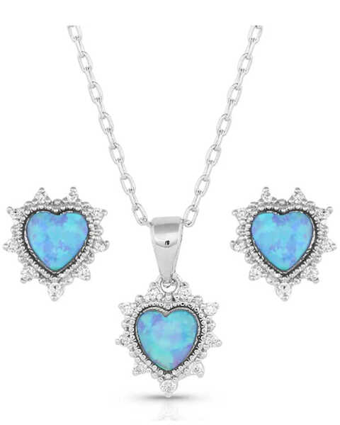 Image #1 - Montana Silversmiths Women's Royal Heart Opal Jewelry Set, Silver, hi-res