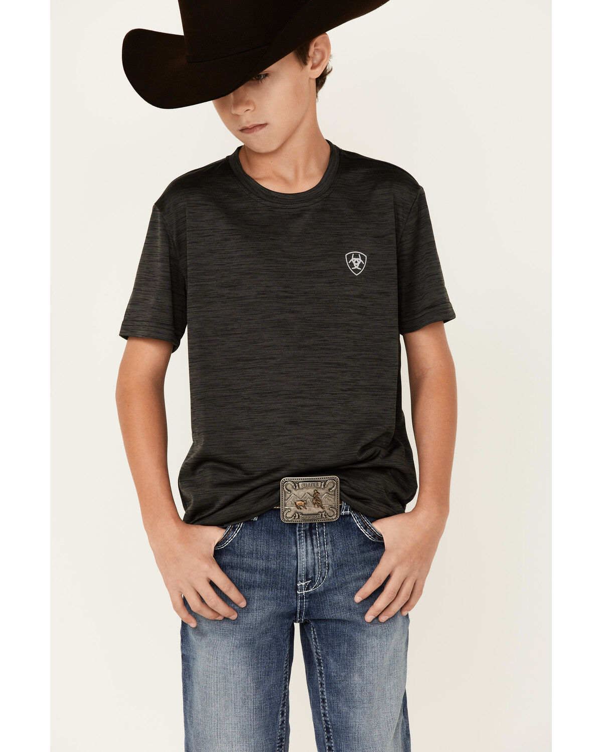Image #2 - Ariat Boys' Charger Vertical Flag Graphic Short Sleeve T-Shirt, Charcoal, hi-res