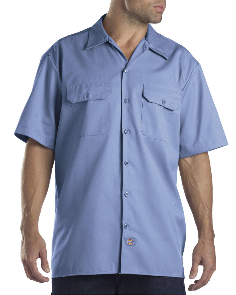 Dickies Men's Solid Short Sleeve Folded Work Shirt, Blue, hi-res