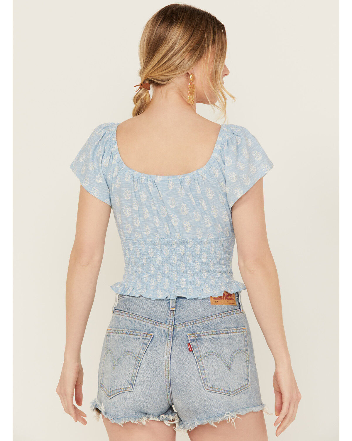Image #4 - Bila Women's Floral Print Short Sleeve Shirt, Blue, hi-res