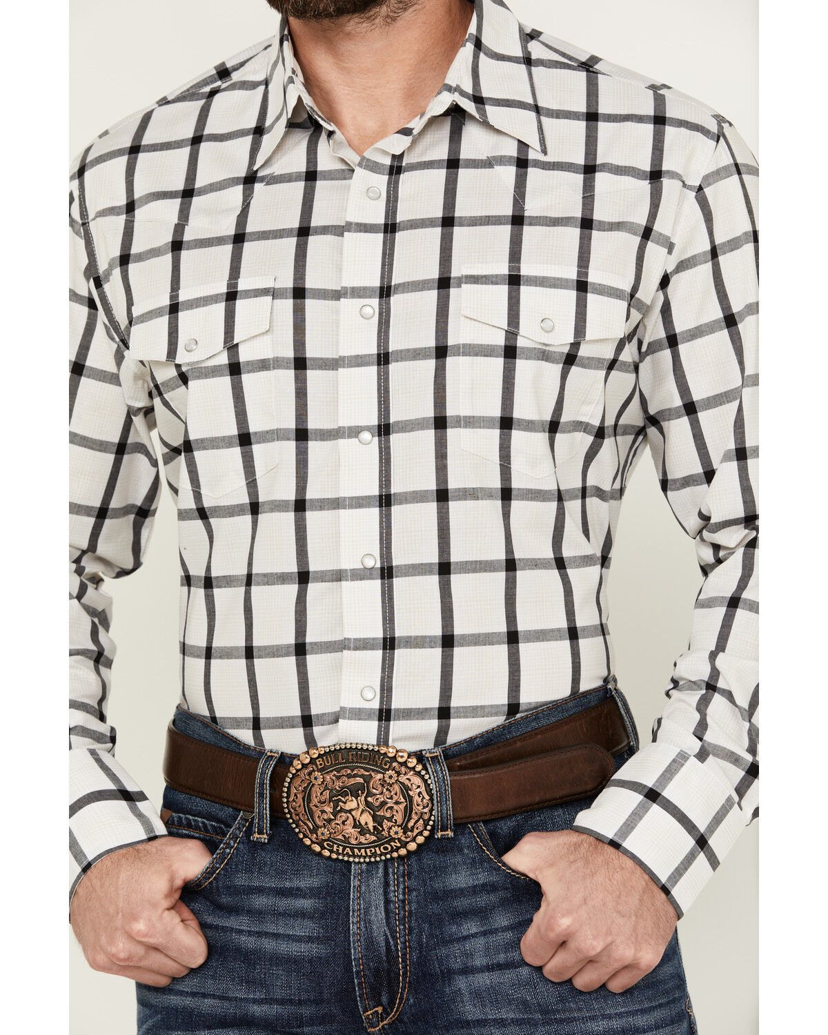 Image #3 - Wrangler Men's Plaid Print Long Sleeve pearl Snap Stretch Western Shirt, White, hi-res