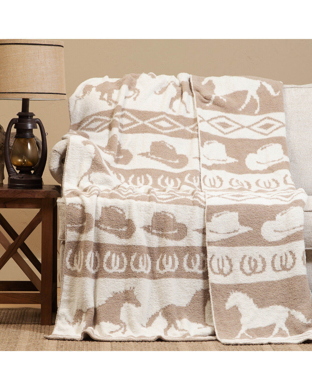 Image #4 - Carstens Home Wrangler Rodeo Stretchy Throw Blanket, Tan, hi-res