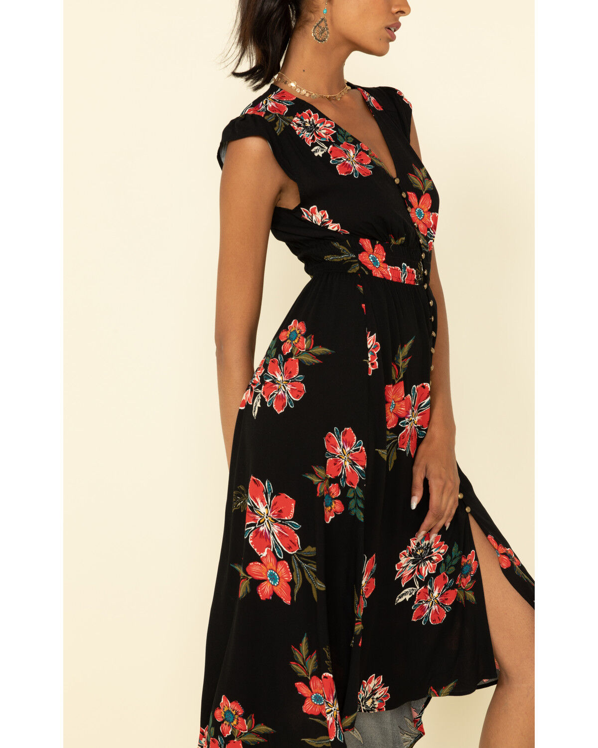 floral button front dress