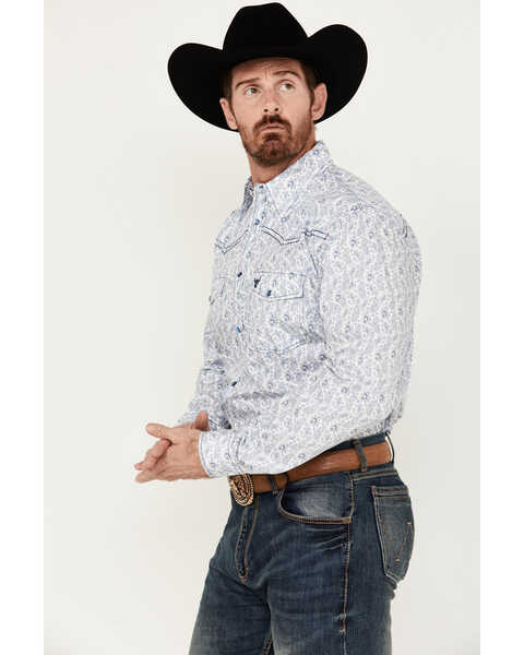 Image #2 - Cowboy Hardware Men's Tonal Paisley Print Long Sleeve Pearl Snap Western Shirt , White, hi-res