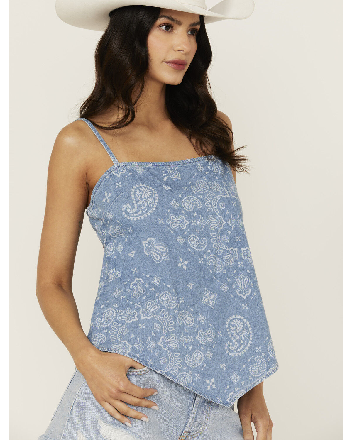 Image #2 - Wrangler Women's Smocked Bandana Top, Blue, hi-res