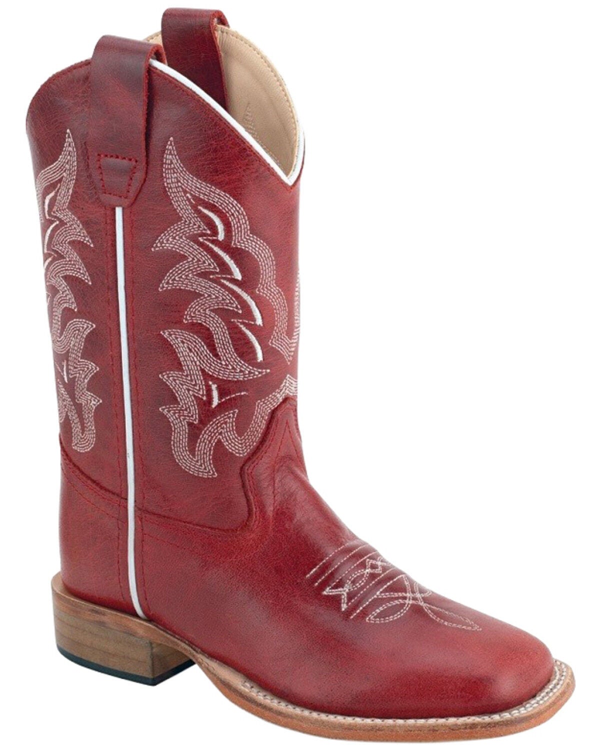 Image #1 - Old West Girls' Western Boots - Broad Square Toe, Red, hi-res