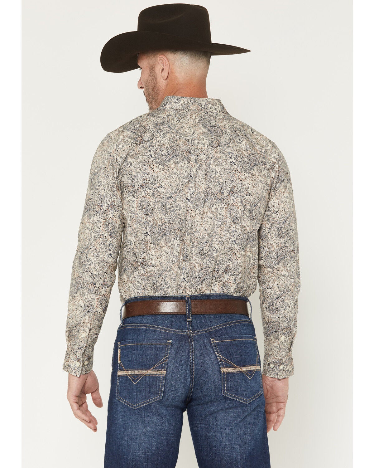 Image #4 - Cody James Men's Neverland Paisley Print Long Sleeve Button-Down Stretch Western Shirt, Cream, hi-res