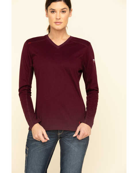 Image #1 - Ariat Women's Malbec FR AC Long Sleeves T-Shirt, Red, hi-res