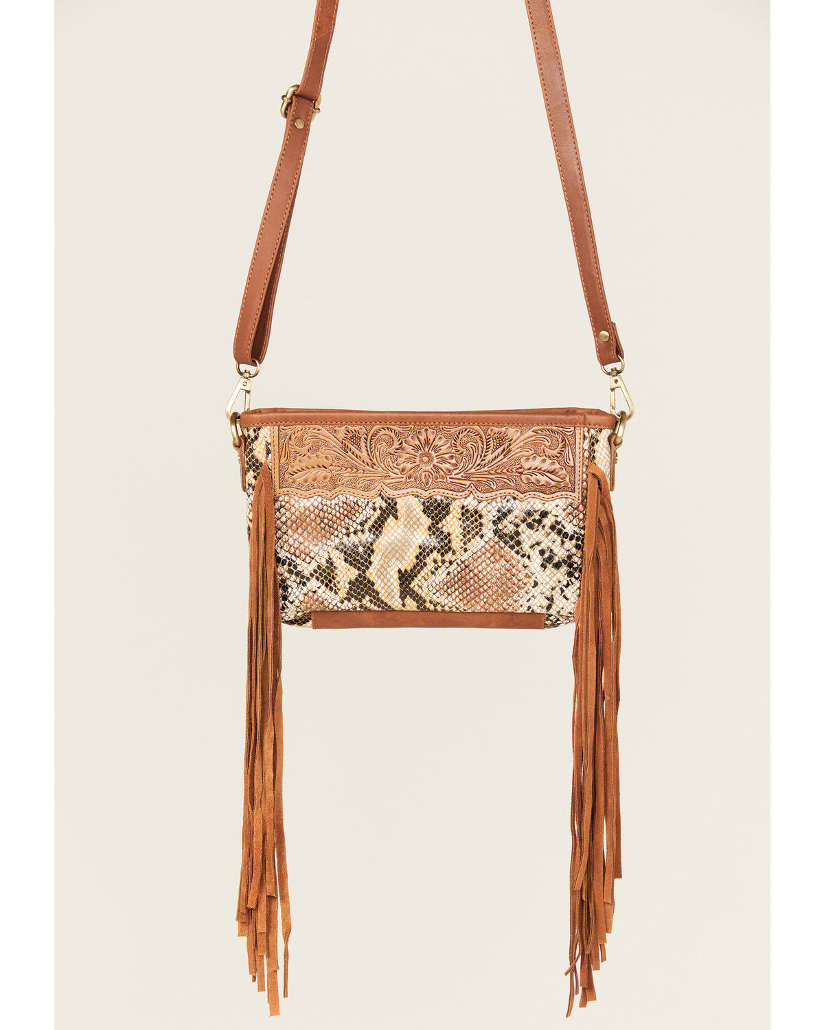 Image #2 - Shyanne Women's Snake Print Fringe Crossbody, Brown, hi-res