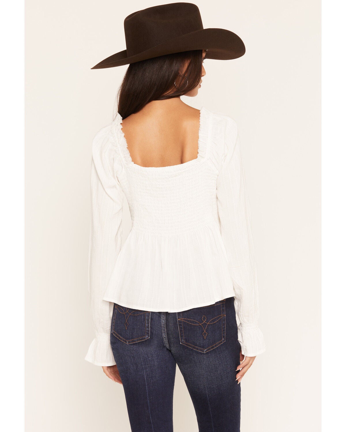 Image #4 - Wonderwest Women's Long Sleeve Lace Trim Button-Front Top, Ivory, hi-res