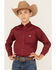 Image #1 - Panhandle Select Boys' Solid Long Sleeve Button-Down Stretch Western Shirt, Burgundy, hi-res