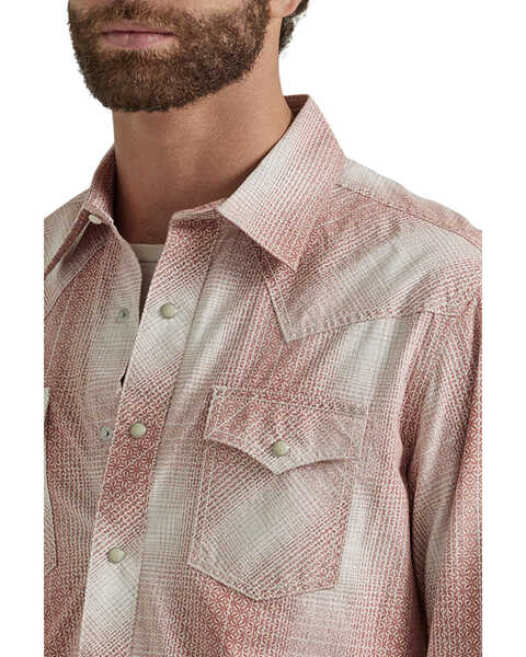 Image #2 - Wrangler Retro Men's Plaid Print Long Snap Western Shirt, Brick Red, hi-res