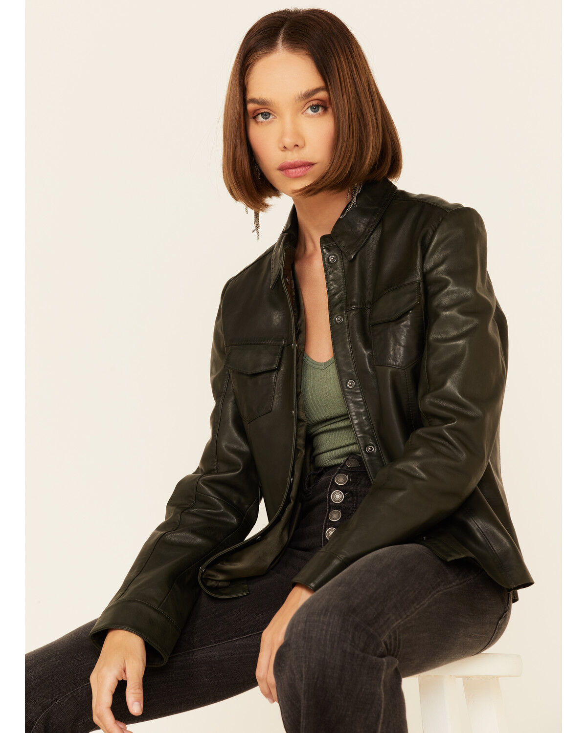 Image #1 - Scully Women's Rich Lamb Lined Snap-Front Leather Shirt Jacket, , hi-res