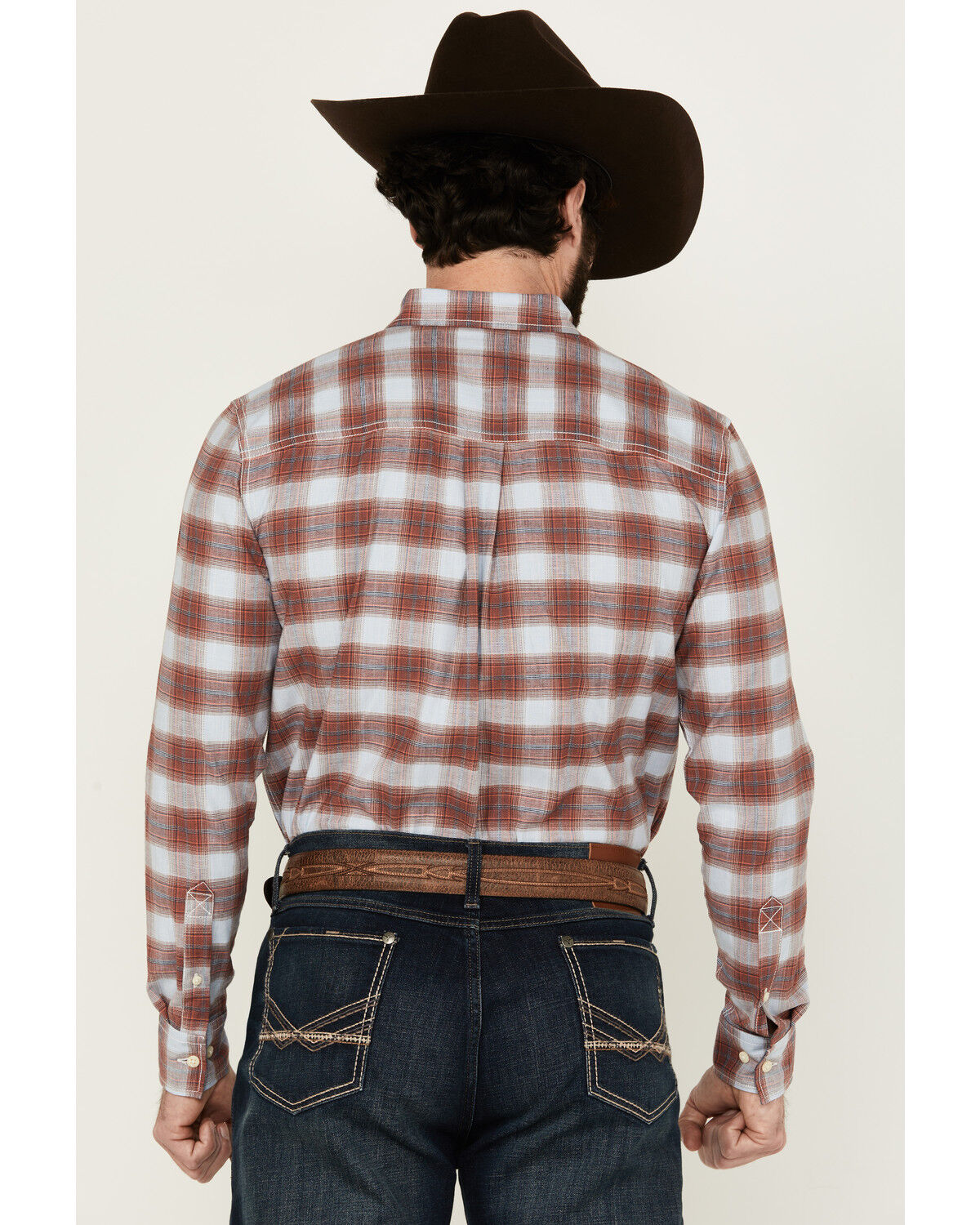 Image #4 - Cody James Men's Rush Plaid Print Long Sleeve Button-Down Stretch Western Shirt - Tall, Ivory, hi-res