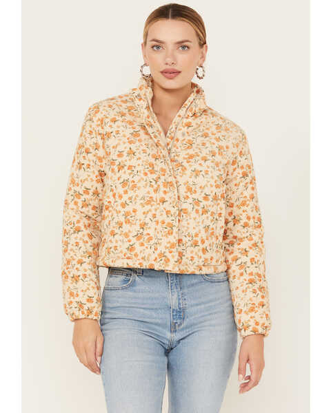 Image #2 - Sadie & Sage Women's Marigold Fields Floral Print Corduroy Puffer Jacket , Cream, hi-res