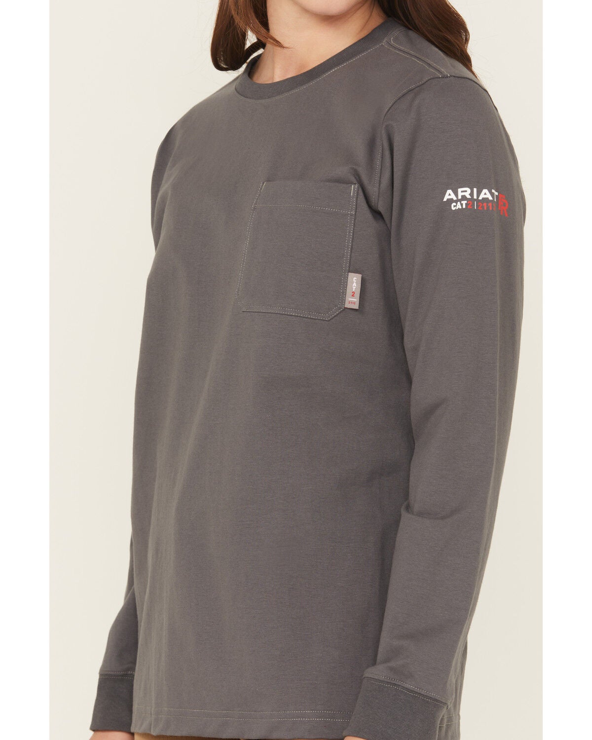 Image #3 - Ariat Women's FR Pima Stretch US Logo Baselayer Long Sleeve Work T-Shirt, Charcoal, hi-res