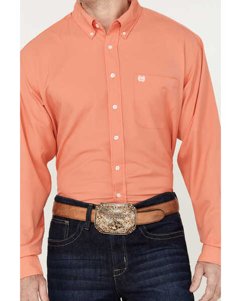 Cinch Men's Solid Long Sleeve ARENAFLEX Button-Down Western Shirt, Coral, hi-res