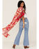Band of the Free Women's From Paris With Love Floral Print Kimono, Red, hi-res